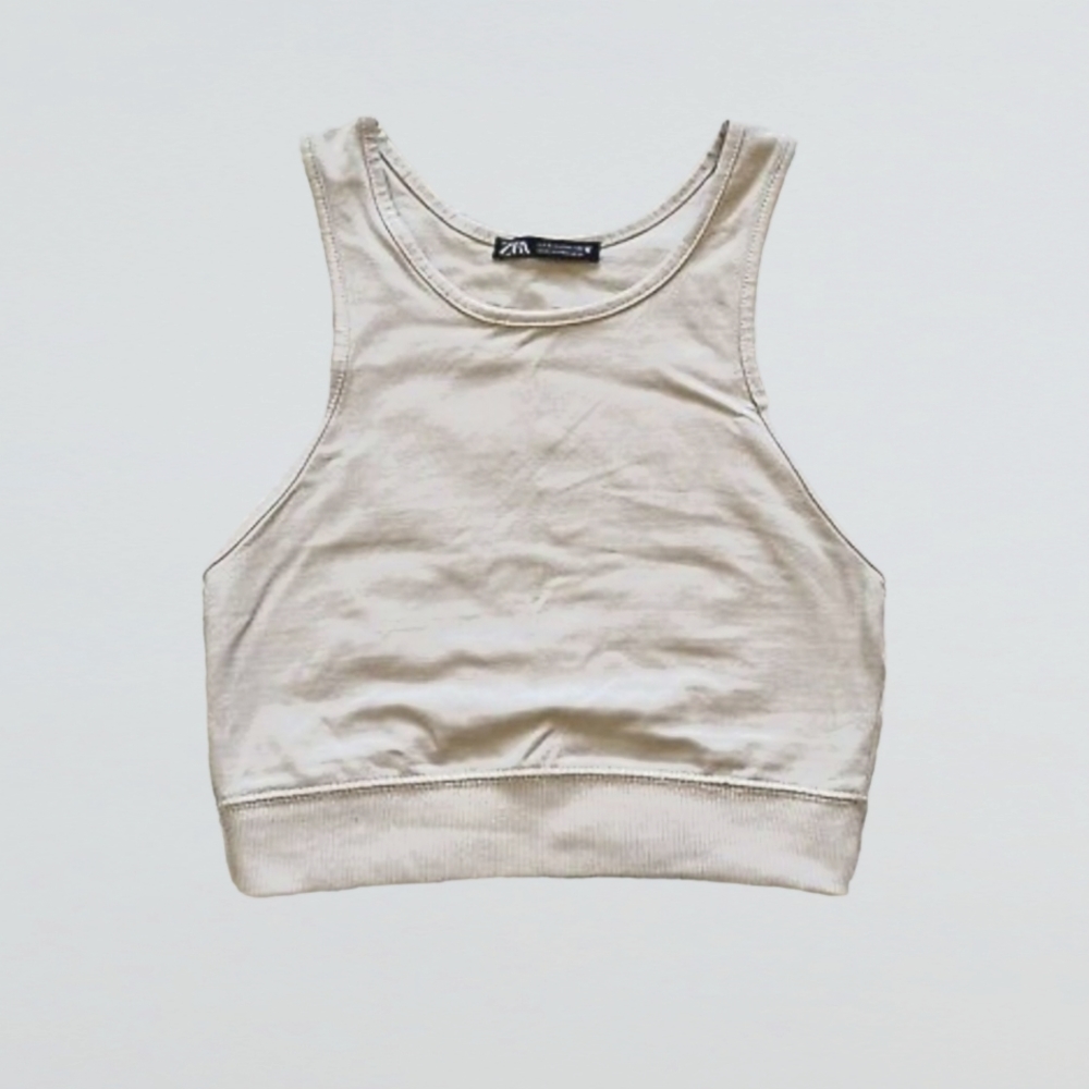 Zara Women's Beige Cropped Tank Top - Picture 12 of 16